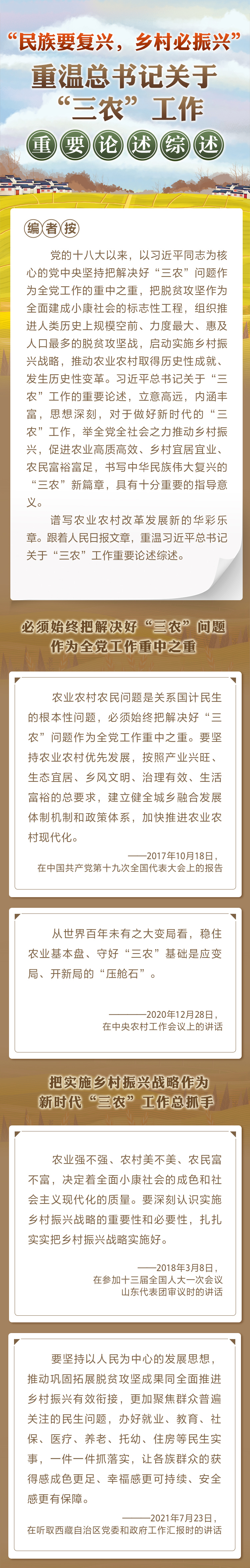 “民族要復(fù)興，鄉(xiāng)村必振興” 重溫總書記關(guān)于“三農(nóng)”工作重要論述綜述