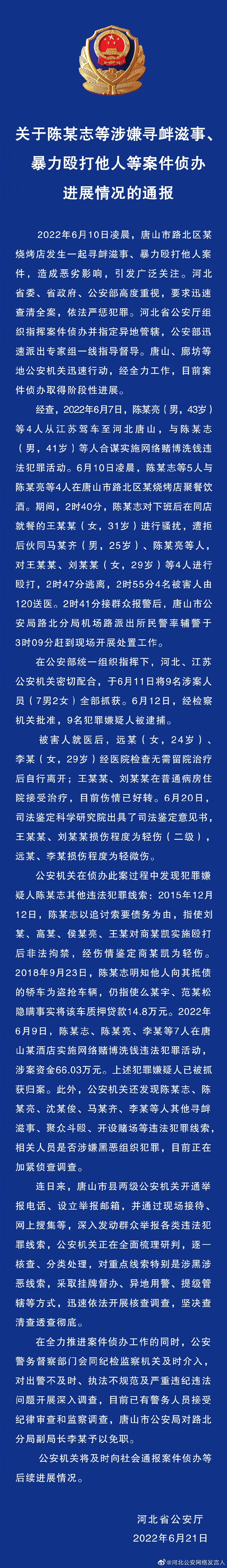 關(guān)于陳某志等涉嫌尋釁滋事、暴力毆打他人等案件偵辦進(jìn)展情況的通報(bào)