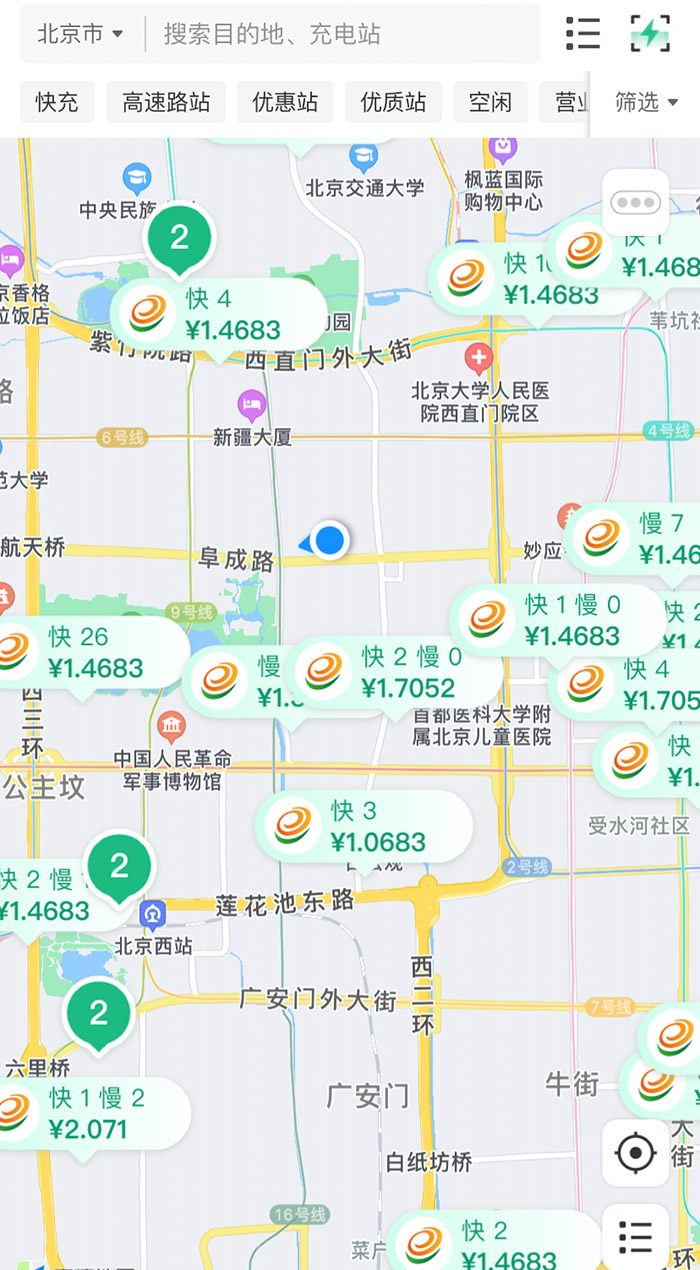 中新財(cái)經(jīng)查詢相關(guān)充電APP發(fā)現(xiàn)，電價(jià)平峰時(shí)段，快充樁的價(jià)格普遍在1.4元度左右。