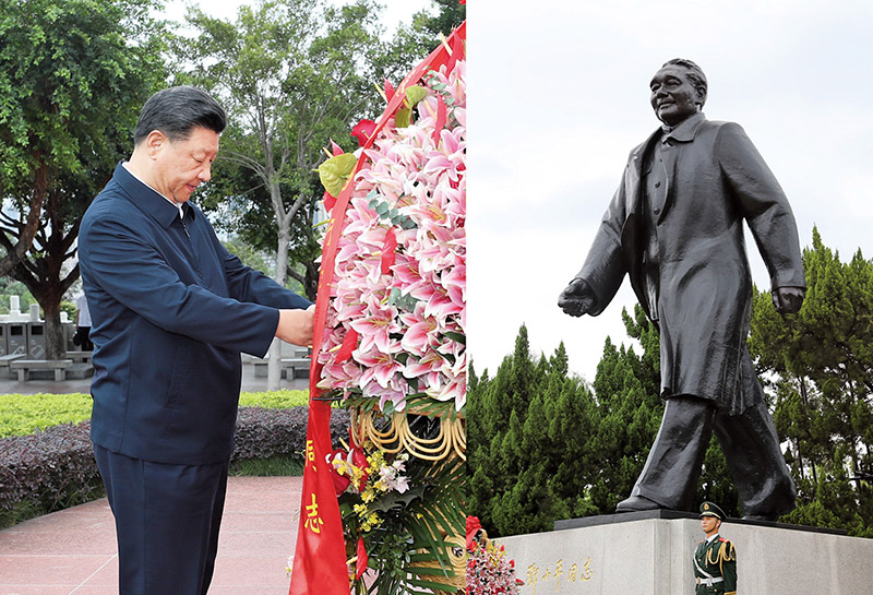 2020年10月14日，習(xí)近平總書(shū)記向深圳蓮花山公園鄧小平同志銅像敬獻(xiàn)花籃。