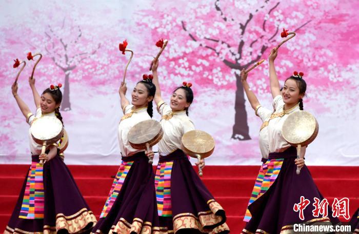 3月28日，西藏林芝第二十屆桃花旅游文化節(jié)開幕式上的文藝表演。　李林 攝